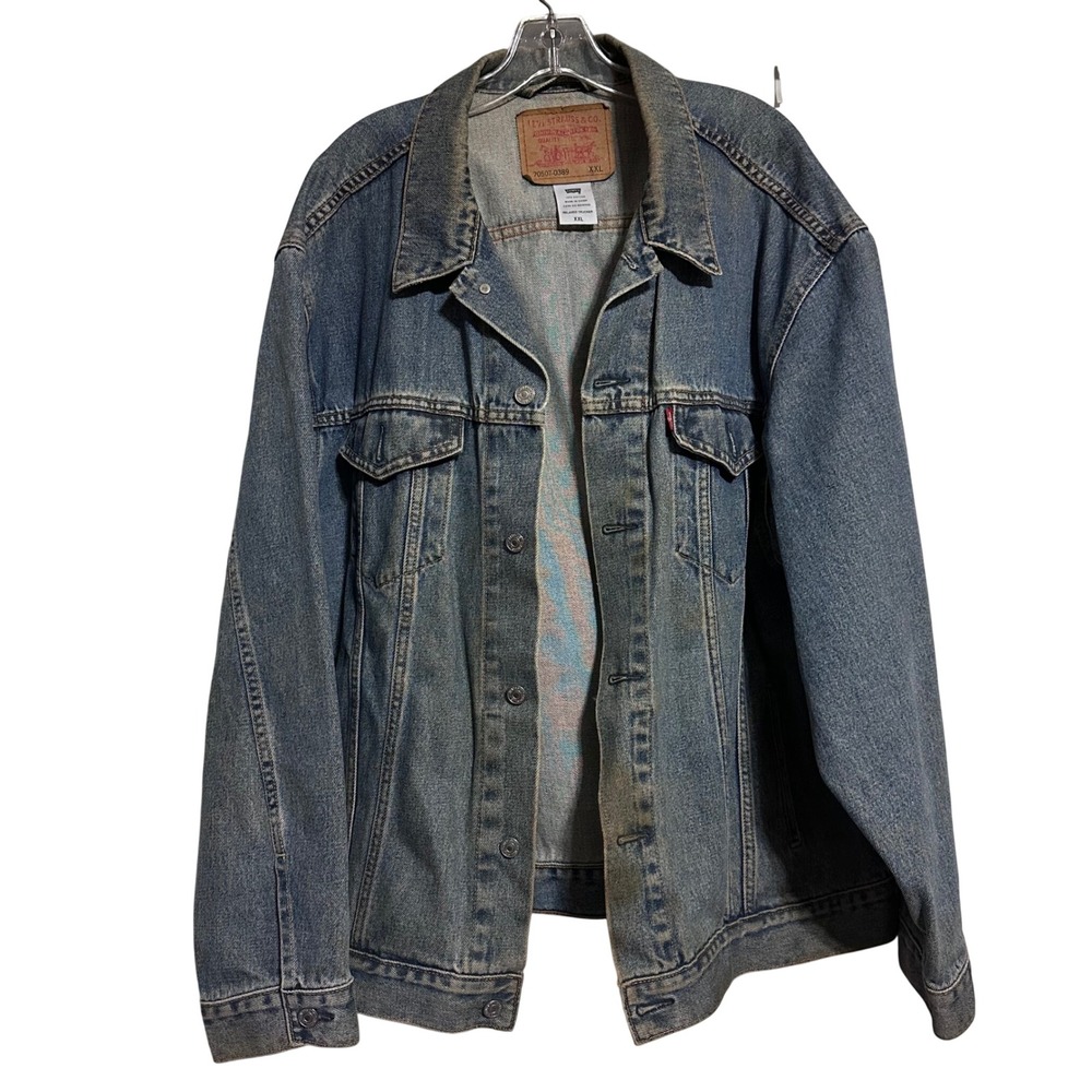Levi's Relaxed Trucker Jacket Mens XXL Blue Fair Distressed Denim 70507-0389 VTG